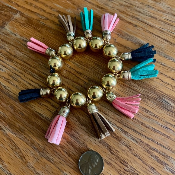 Tassel Bracelet - Gold Beads & Multi Color Tassels Bracelet - Picture 3 of 5